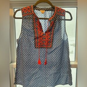 J Crew cobalt blue/neon coral sleeveless blouse size small